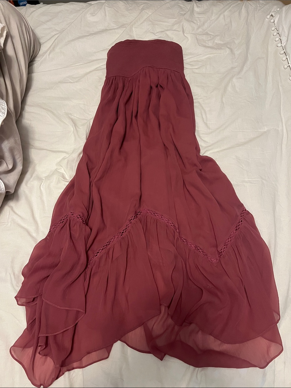 Urban Outfitters Strapless Midi Dress in Wine Red